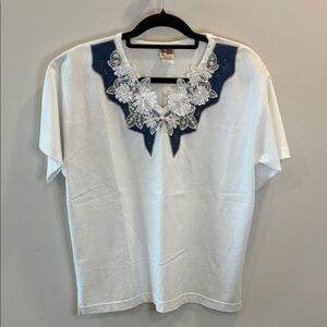 Vintage Cactus California Embroidered White Top with Floral Accents